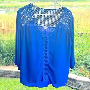 Xhilaration Royal Blue Blouse with Crochet Detail